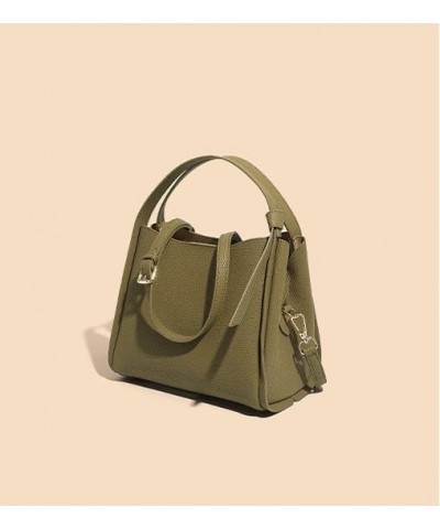 Simple Cowhide Bucket Bag for Women, Handheld Shoulder Bag and Cross-body Bag Dark Green $32.44 Crossbody Bags