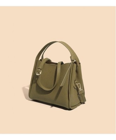 Simple Cowhide Bucket Bag for Women, Handheld Shoulder Bag and Cross-body Bag Dark Green $32.44 Crossbody Bags