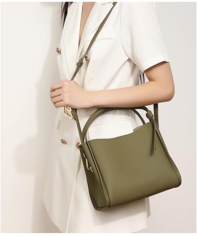 Simple Cowhide Bucket Bag for Women, Handheld Shoulder Bag and Cross-body Bag Dark Green $32.44 Crossbody Bags