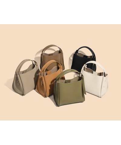 Simple Cowhide Bucket Bag for Women, Handheld Shoulder Bag and Cross-body Bag Dark Green $32.44 Crossbody Bags