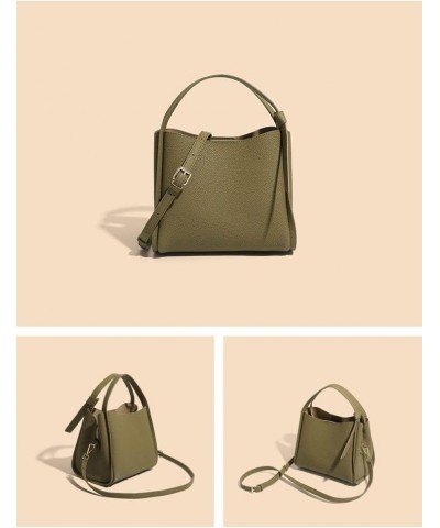 Simple Cowhide Bucket Bag for Women, Handheld Shoulder Bag and Cross-body Bag Dark Green $32.44 Crossbody Bags