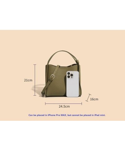 Simple Cowhide Bucket Bag for Women, Handheld Shoulder Bag and Cross-body Bag Dark Green $32.44 Crossbody Bags