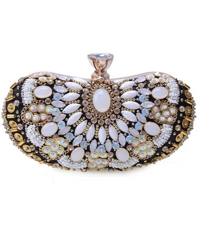 Girl's Colored Beaded Rhinestone Evening Purse Clutches Bag for Party Wedding Elegant Handbag Black 1 $19.79 Evening Bags