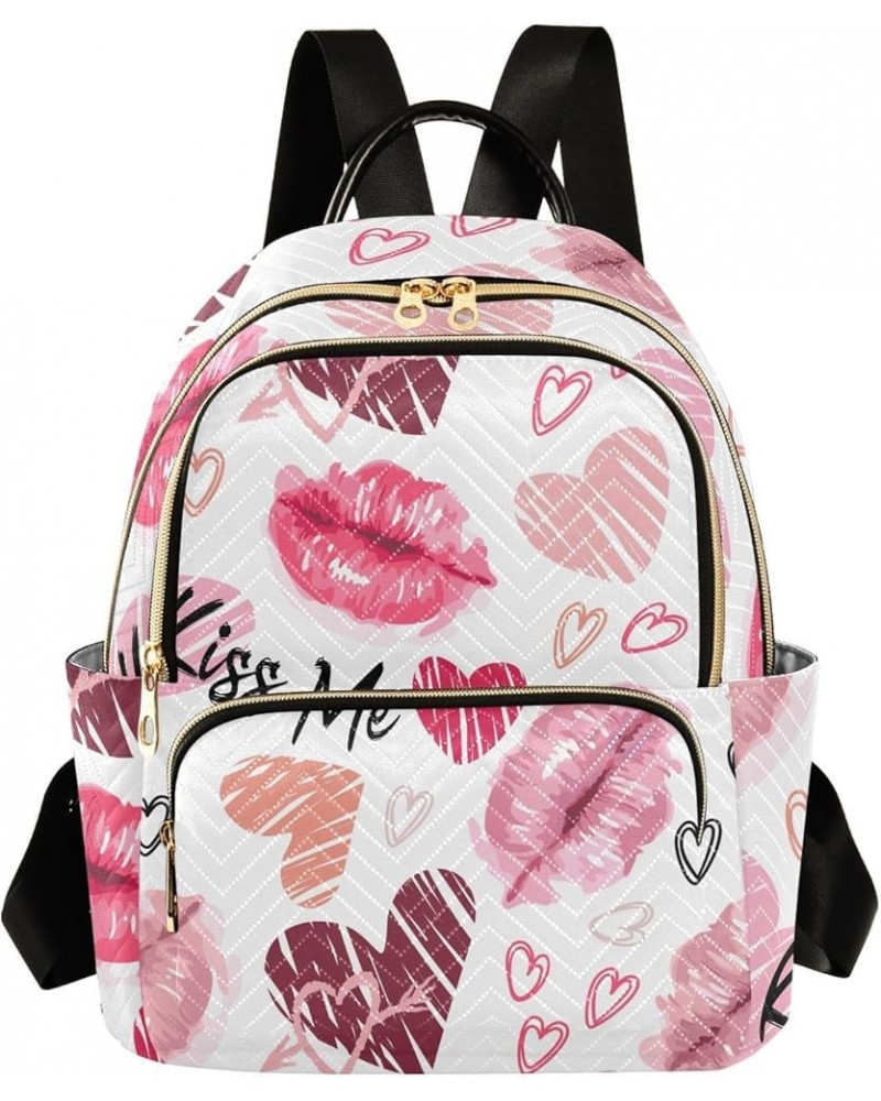 Backpack Purse for Women Valentine's Day Kiss, Mini Fashion Backpack Heart Sweet Lips Lightweight Casual Daypack Shoulder Bag...