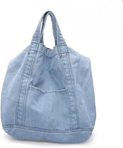 Women Fashion Denim Canvas Tote Bag Large Capacity Shoulder Bag All-match Crossbody Bag (Navy blue) Light Blue $19.60 Totes