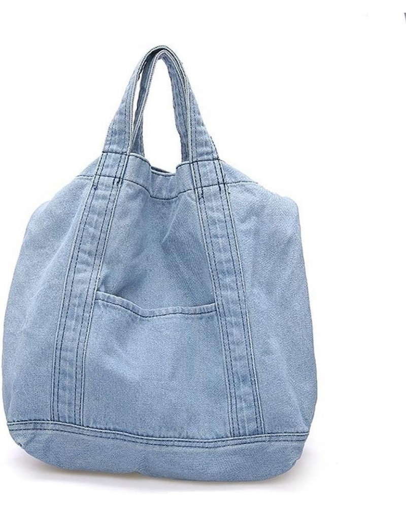 Women Fashion Denim Canvas Tote Bag Large Capacity Shoulder Bag All-match Crossbody Bag (Navy blue) Light Blue $19.60 Totes