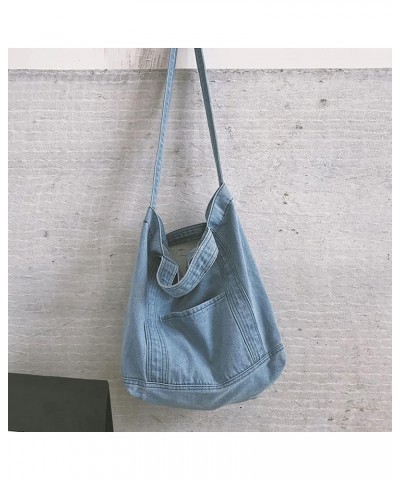 Women Fashion Denim Canvas Tote Bag Large Capacity Shoulder Bag All-match Crossbody Bag (Navy blue) Light Blue $19.60 Totes