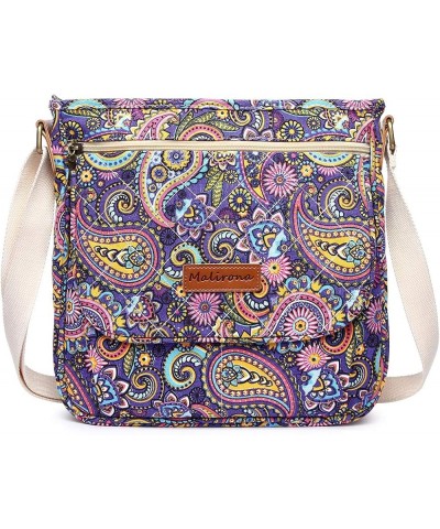 Women 's Durable Floral Crossbody Bag Canvas Messenger Handbag Multi Pocket Travel Satchel Purse Purple Flower $16.17 Satchels