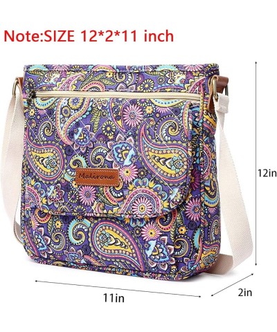 Women 's Durable Floral Crossbody Bag Canvas Messenger Handbag Multi Pocket Travel Satchel Purse Purple Flower $16.17 Satchels