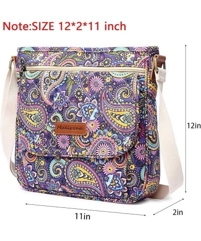 Women 's Durable Floral Crossbody Bag Canvas Messenger Handbag Multi Pocket Travel Satchel Purse Purple Flower $16.17 Satchels