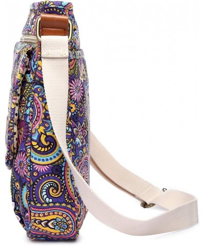 Women 's Durable Floral Crossbody Bag Canvas Messenger Handbag Multi Pocket Travel Satchel Purse Purple Flower $16.17 Satchels