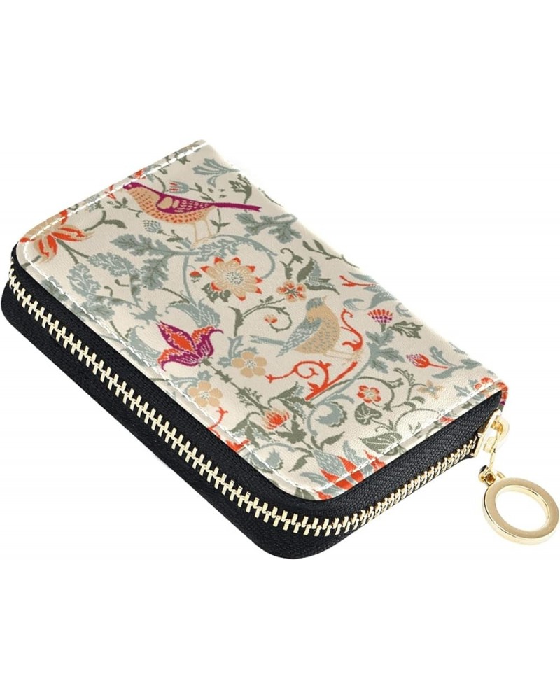 William Morris Vintage Flowers Birds Credit Card Coin wallet, RFID Blocking Compact Women Leather Card Holder, Key Change Org...