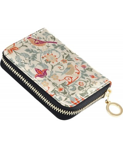 William Morris Vintage Flowers Birds Credit Card Coin wallet, RFID Blocking Compact Women Leather Card Holder, Key Change Org...