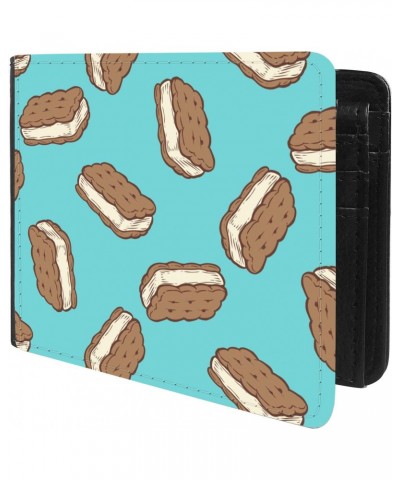 Unique Desige Pattern - Ice cream sandwich pattern on turquoise background, Slim Front Pocket Wallet Billfold RFID Blocking $...