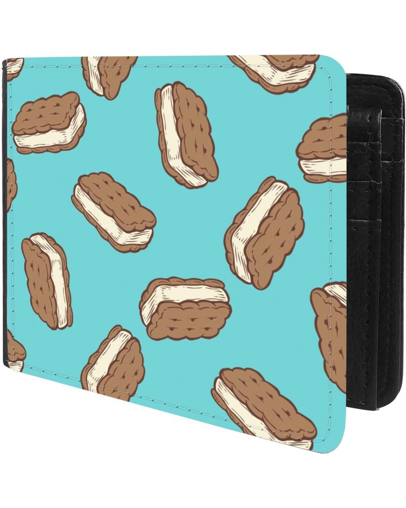 Unique Desige Pattern - Ice cream sandwich pattern on turquoise background, Slim Front Pocket Wallet Billfold RFID Blocking $...