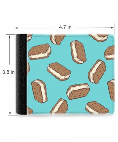 Unique Desige Pattern - Ice cream sandwich pattern on turquoise background, Slim Front Pocket Wallet Billfold RFID Blocking $...