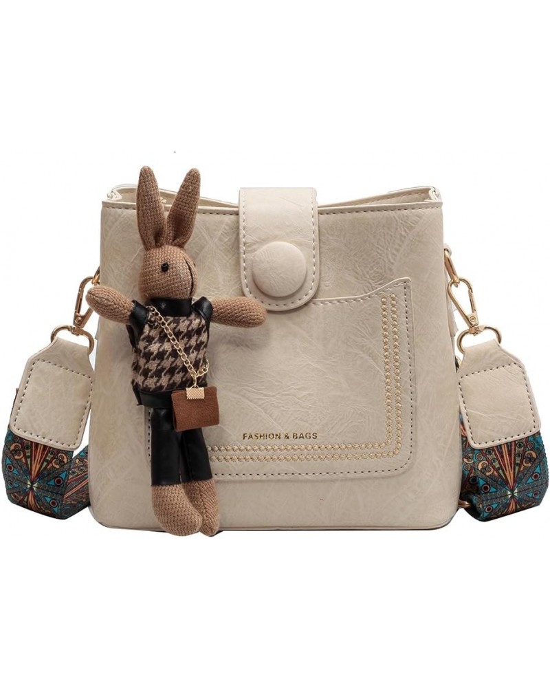 Womens Crossbody Bags Mini Faux Leather Shoulder Bag with Guitar Strap Small Bucket Hobo Bag Purses with Bunny Doll White $43...