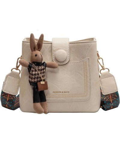 Womens Crossbody Bags Mini Faux Leather Shoulder Bag with Guitar Strap Small Bucket Hobo Bag Purses with Bunny Doll White $43...