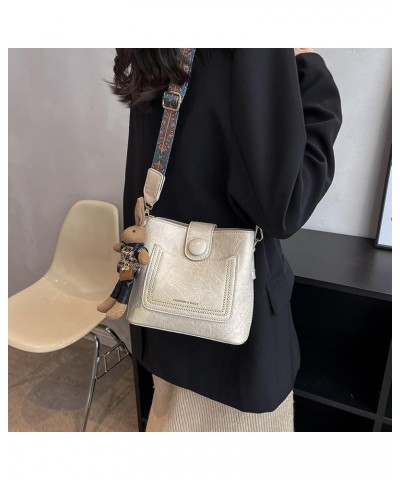 Womens Crossbody Bags Mini Faux Leather Shoulder Bag with Guitar Strap Small Bucket Hobo Bag Purses with Bunny Doll White $43...