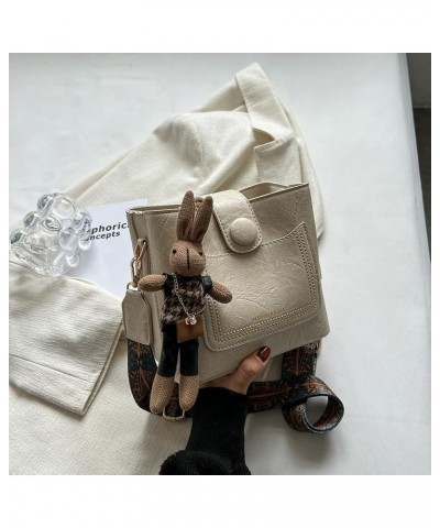 Womens Crossbody Bags Mini Faux Leather Shoulder Bag with Guitar Strap Small Bucket Hobo Bag Purses with Bunny Doll White $43...