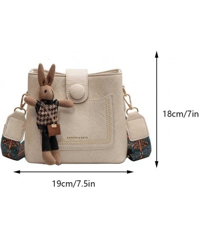 Womens Crossbody Bags Mini Faux Leather Shoulder Bag with Guitar Strap Small Bucket Hobo Bag Purses with Bunny Doll White $43...