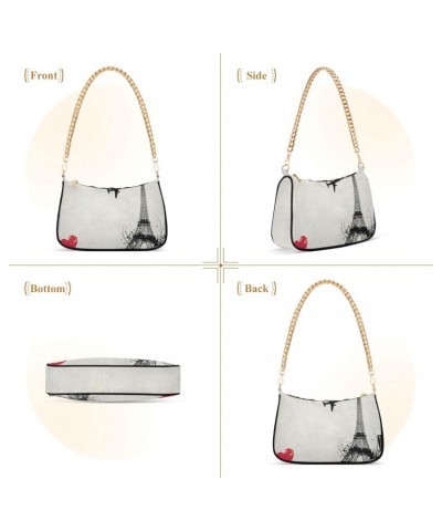 Eiffel Tower Shoulder Bag for Women Fabric Crescent Handbag with Zipper Chain Clutch Purses for Party Girls Travel Concert Te...