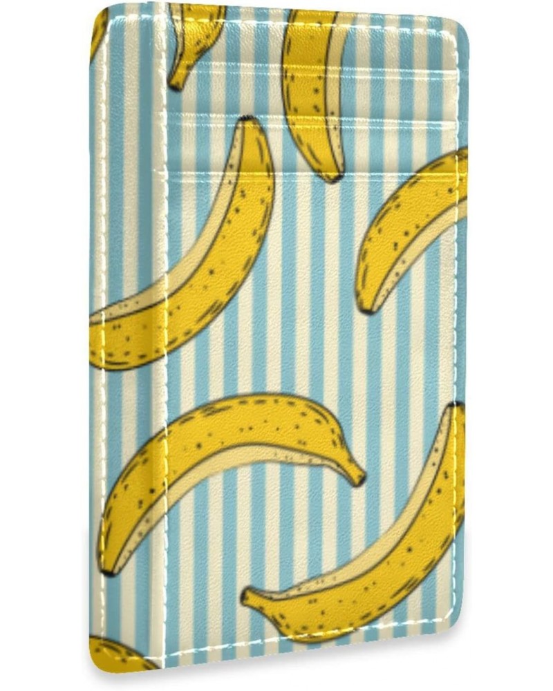 Banana Fruit Stripe Pattern Slim Minimalist Wallet Small Card Wallets PU Leather Front Pocket Wallets $10.07 Wallets