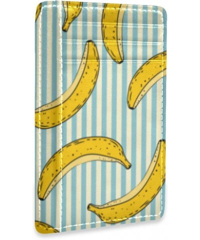 Banana Fruit Stripe Pattern Slim Minimalist Wallet Small Card Wallets PU Leather Front Pocket Wallets $10.07 Wallets