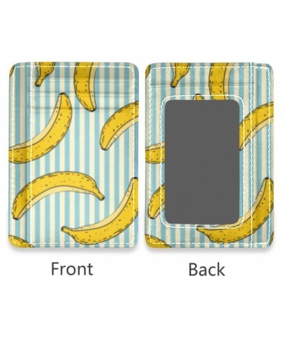 Banana Fruit Stripe Pattern Slim Minimalist Wallet Small Card Wallets PU Leather Front Pocket Wallets $10.07 Wallets