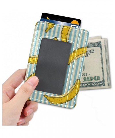 Banana Fruit Stripe Pattern Slim Minimalist Wallet Small Card Wallets PU Leather Front Pocket Wallets $10.07 Wallets