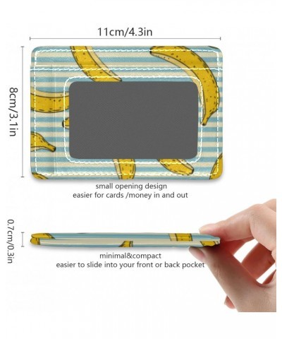 Banana Fruit Stripe Pattern Slim Minimalist Wallet Small Card Wallets PU Leather Front Pocket Wallets $10.07 Wallets