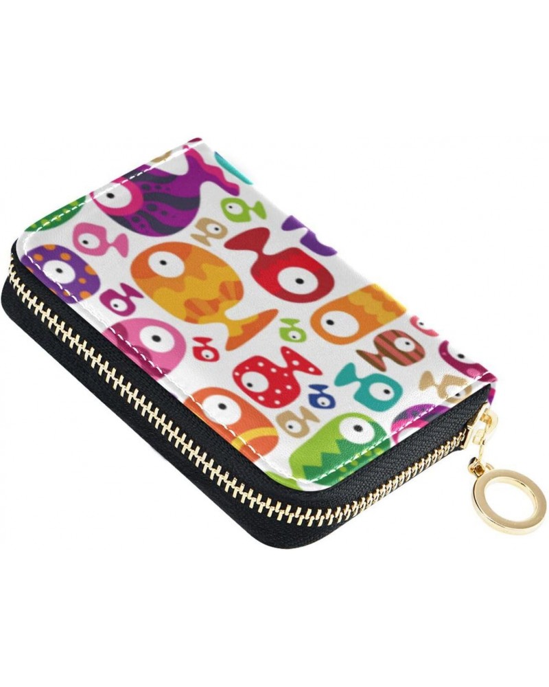 Colorful Funny Tropical Fish Small Card Wallet for Women Riskfree RFID Wallet Leather Zip Pocket Purse $10.19 Wallets