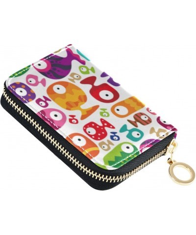 Colorful Funny Tropical Fish Small Card Wallet for Women Riskfree RFID Wallet Leather Zip Pocket Purse $10.19 Wallets