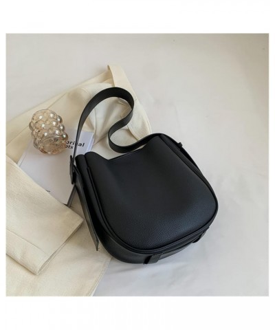 Bucket Bags for Women Vintage Women Small Leather Simple Handbags and Purses Crossbody Bags for Women 28cmx28cmx12cm Black $3...