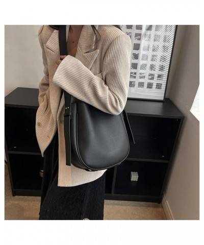 Bucket Bags for Women Vintage Women Small Leather Simple Handbags and Purses Crossbody Bags for Women 28cmx28cmx12cm Black $3...