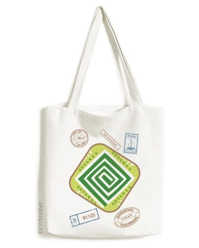 Green Squares Mexico Totems Ancient Civilization Stamp Shopping Ecofriendly Storage Canvas Tote Bag $16.73 Totes