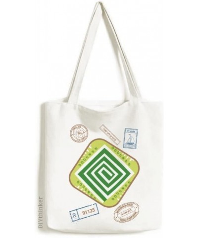 Green Squares Mexico Totems Ancient Civilization Stamp Shopping Ecofriendly Storage Canvas Tote Bag $16.73 Totes