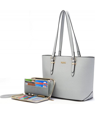 Purses for Women Faux Leather Medium Large Tote Satchel Shoulder Purse Handbag Wallet set Grey $16.11 Totes