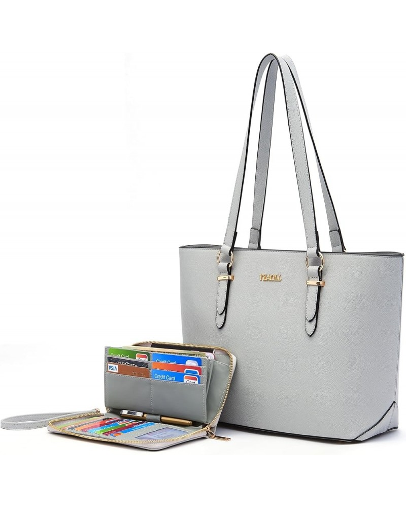 Purses for Women Faux Leather Medium Large Tote Satchel Shoulder Purse Handbag Wallet set Grey $16.11 Totes