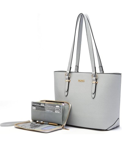 Purses for Women Faux Leather Medium Large Tote Satchel Shoulder Purse Handbag Wallet set Grey $16.11 Totes