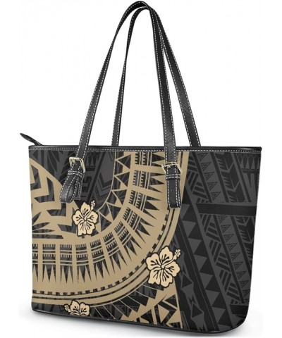 Women's Polynesian Flower 3D Printed PU Leather Tote Bag Top Handle Adjustable Satchel Handbags Brown Polynesian Hibiscus $21...