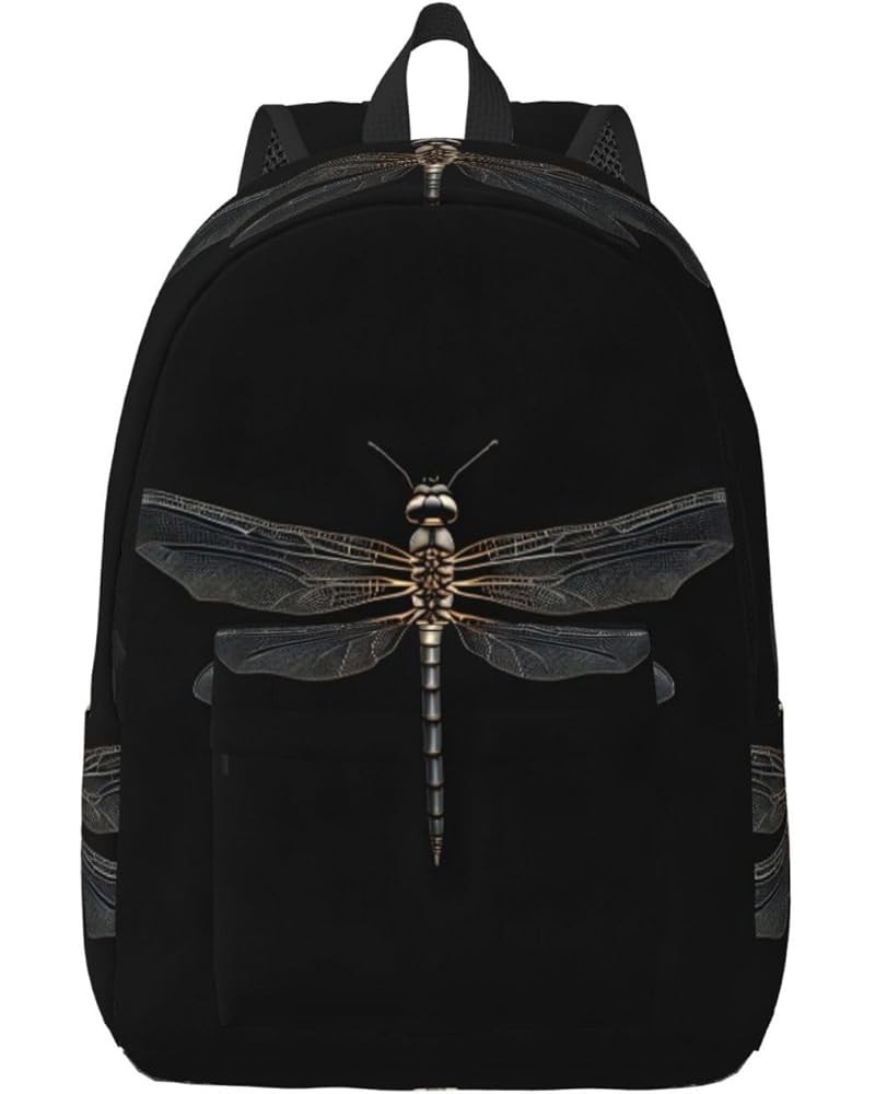 Dragonfly Black Print Unisex Canvas Bag Canvas Shoulder Pouch Pack Lightweight Backpack For Woman Lady Black Medium $22.65 Ba...