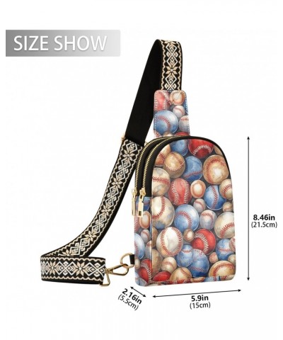 Vintage Baseballs Print Women Sling Bag with Adjustable Strap Zipper Closure, PU Leather Water Resistant Crossbody Bag Purse ...