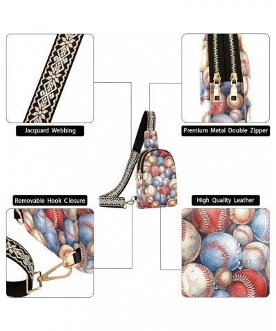 Vintage Baseballs Print Women Sling Bag with Adjustable Strap Zipper Closure, PU Leather Water Resistant Crossbody Bag Purse ...