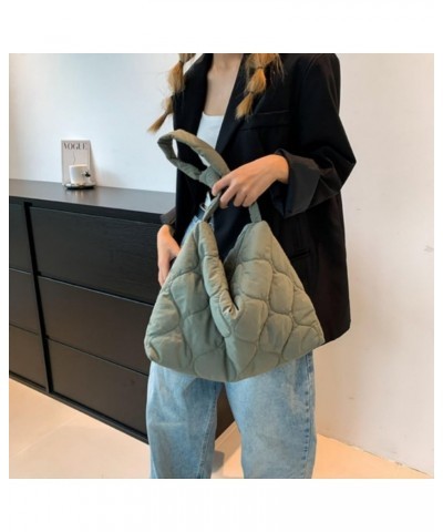 Quilted Tote Bag for Women Aesthetic Quilted Puffer Tote Bag Large Shoulder Bags for Women Chic Puffy Purse (Dark Green) Gree...