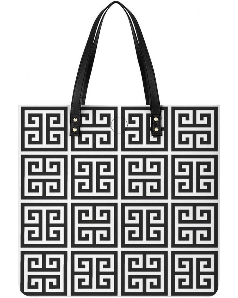 Black And Greek Key Modern Geometric Women Tote Bags Top Handle Satchel Handbags PU Faux Leather Tassel Shoulder Purse $15.83...