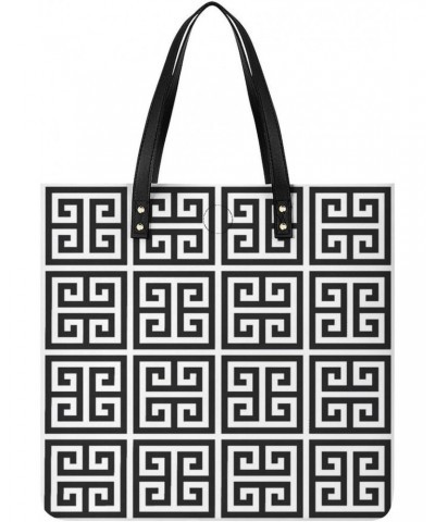 Black And Greek Key Modern Geometric Women Tote Bags Top Handle Satchel Handbags PU Faux Leather Tassel Shoulder Purse $15.83...