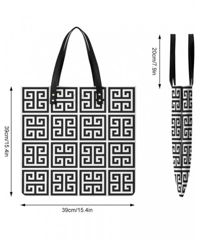 Black And Greek Key Modern Geometric Women Tote Bags Top Handle Satchel Handbags PU Faux Leather Tassel Shoulder Purse $15.83...