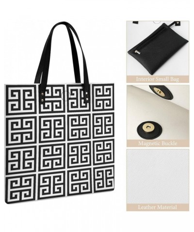 Black And Greek Key Modern Geometric Women Tote Bags Top Handle Satchel Handbags PU Faux Leather Tassel Shoulder Purse $15.83...