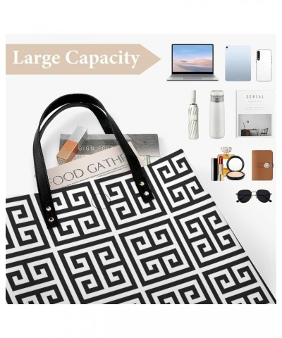 Black And Greek Key Modern Geometric Women Tote Bags Top Handle Satchel Handbags PU Faux Leather Tassel Shoulder Purse $15.83...